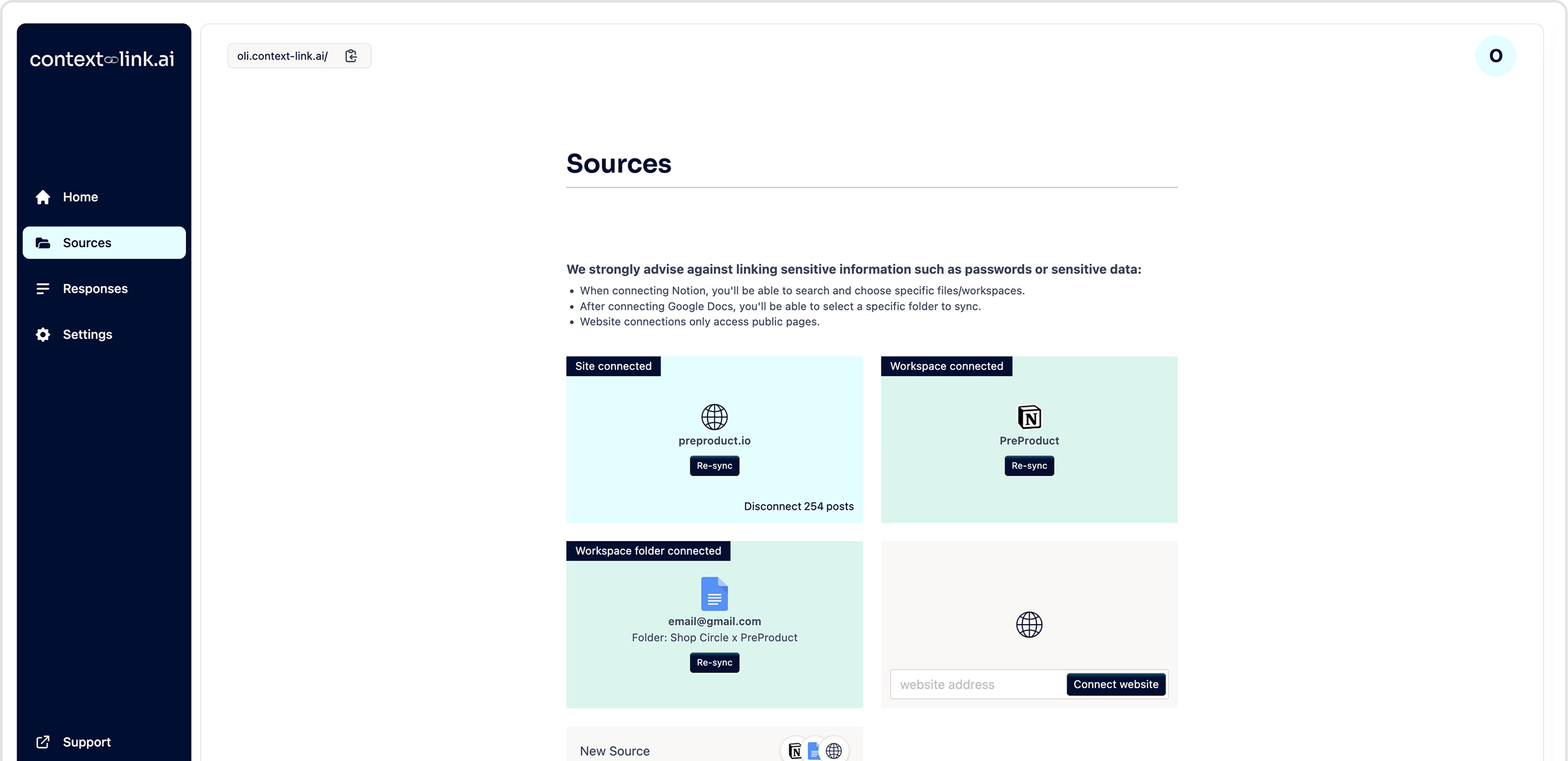 Source management dashboard